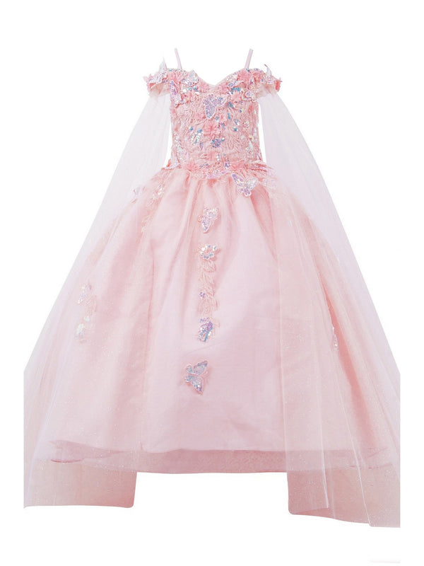 Bliss Girls Organza Butterfly Off Shoulder Party Dress with Detachable Sleeves, Sizes 2-16 - SophiasStyle.com